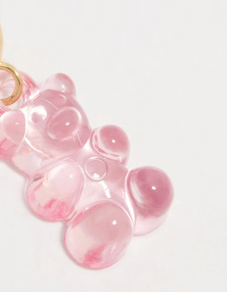 Gold Plated Pink Acrylic Gummy Bear Charm