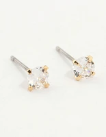 Gold Plated Cubic Zirconia & Cross Earrings 3-Pack