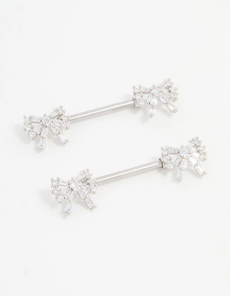 Surgical Steel Cubic Zirconia Double Bow Nipple Piercings 2-Pack