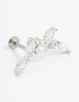 Stainless Steel Cubic Zirconia Curved Vine Single Flat Back Stud