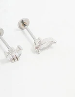 Surgical Steel Fan Double Cubic Zirconia Flat Back Studs 3-Pack