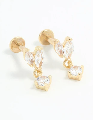 Gold Plated Surgical Steel Cubic Zirconia Flat Back Studs 2-Pack