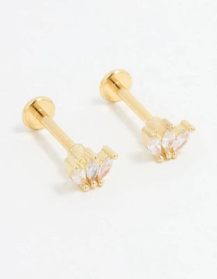 Gold Plated Surgical Steel Cubic Zirconia Marquise Flat Back Pair