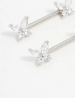 Titanium Cubic Zirconia Butterfly Nipple Bars 2-Pack