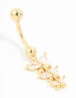 Gold Plated Titanium Cubic Zirconia Triangular Butterfly Drop Belly Bar