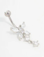 Titanium Cubic Zirconia Butterfly Drop Belly Bar