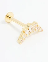 Gold Plated Titanium Cubic Zirconia Triangular Marquise Flat Back Stud