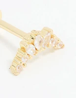 Gold Plated Titanium Cubic Zirconia Triangular Marquise Flat Back Stud