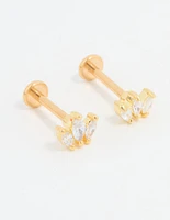 Gold Plated Titanium Cubic Zirconia Cluster Flat Back Studs 2-Pack