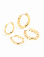 Waterproof Gold Plated Stainless Steel Oval Tube Hoop Earrings 2-Pack