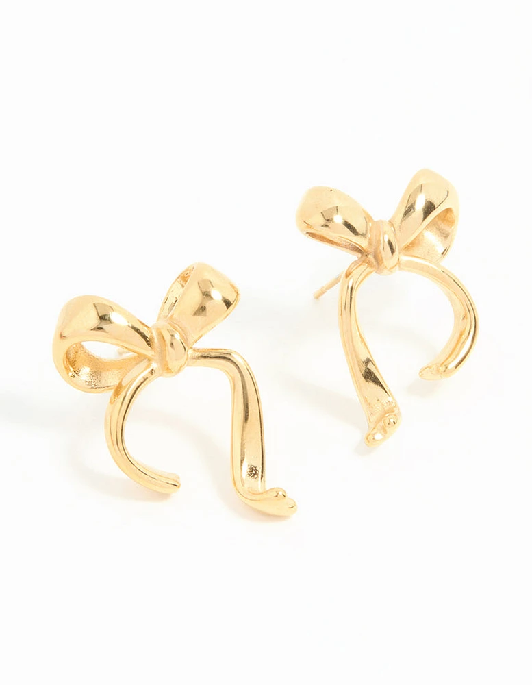 Waterproof Gold Plated Stainless Steel Bow Stud Earrings