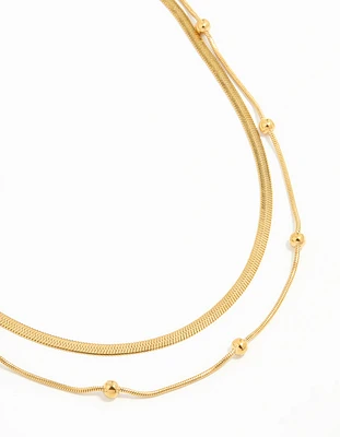 Waterproof Gold Plated Stainless Steel Ball Chain Layered Necklace