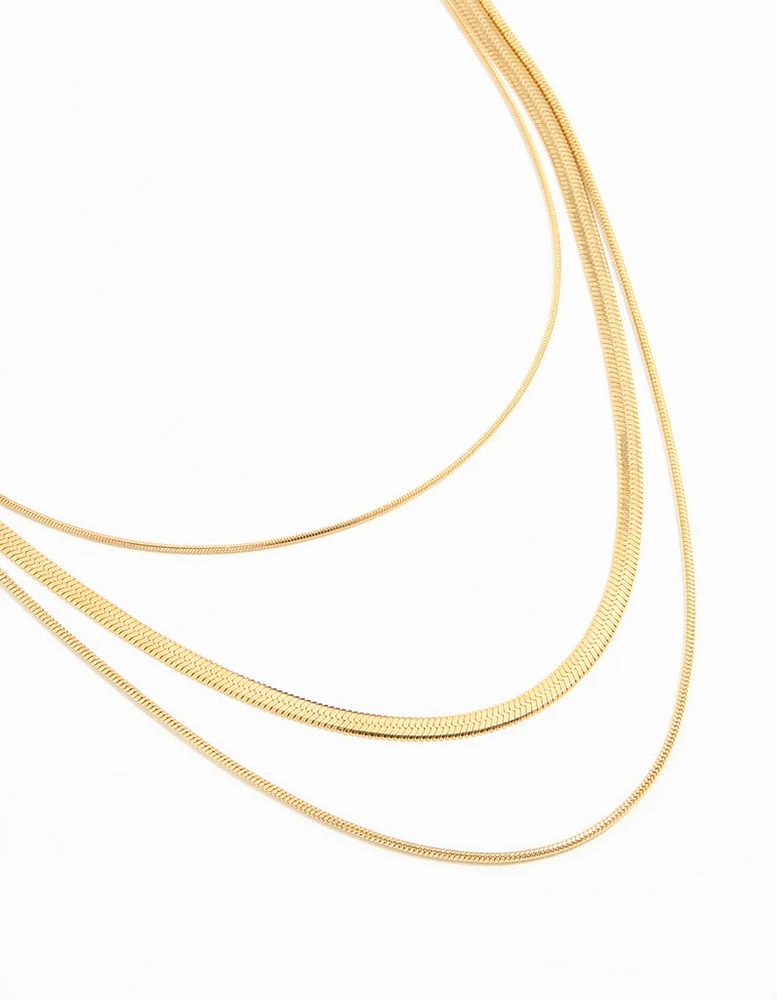 Waterproof Gold Plated Stainless Steel Chain Layered Necklace