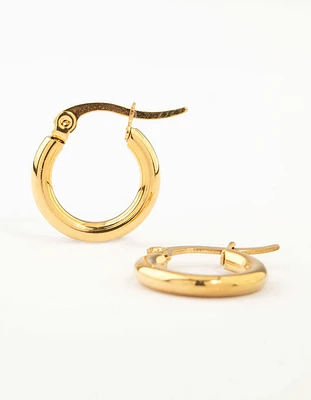 Waterproof Gold Plated Stainless Steel Clean Hinge Hoop Earrings