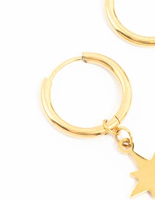 Waterproof Gold Plated Stainless Steel Star Hoop Earrings