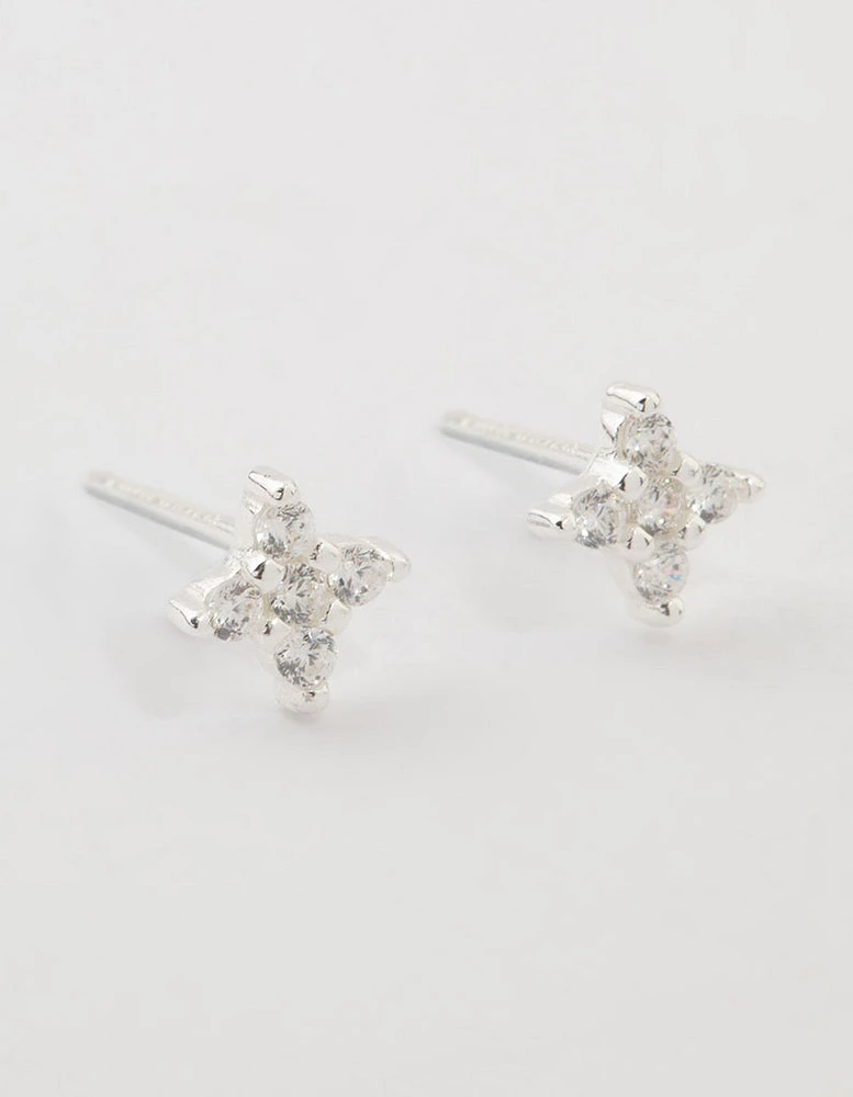 Sterling Silver Cubic Zirconia Micro Flower Stud Earrings