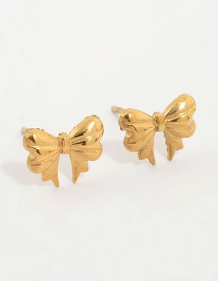 Waterproof Gold Plated Stainless Steel Bow Stud Earrings