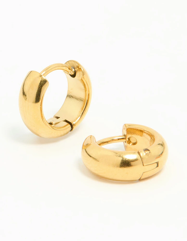 Waterproof Gold Plated Stainless Steel Chubby Huggie Earrings