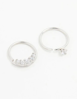 Surgical Steel Cubic Zirconia Double Hoop Nose Ring