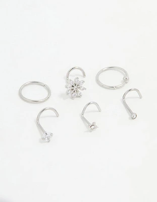 Surgical Steel Cubic Zirconia Flower Nose Piercing Pack