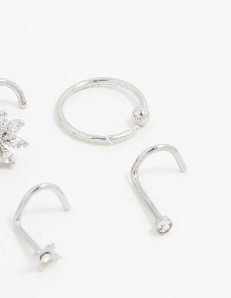 Surgical Steel Cubic Zirconia Flower Nose Piercing Pack