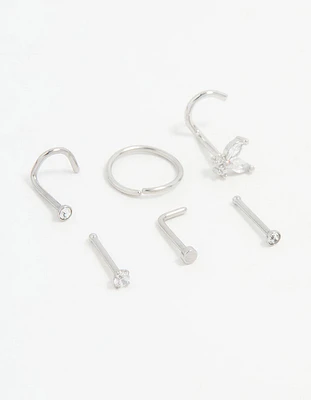 Surgical Steel Cubic Zirconia Butterfly Nose Piercings 6-Pack