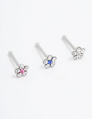 Surgical Steel Cubic Zirconia Daisy Short Nose Piercing 3-Pack