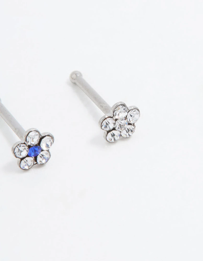 Surgical Steel Cubic Zirconia Daisy Short Nose Piercing 3-Pack