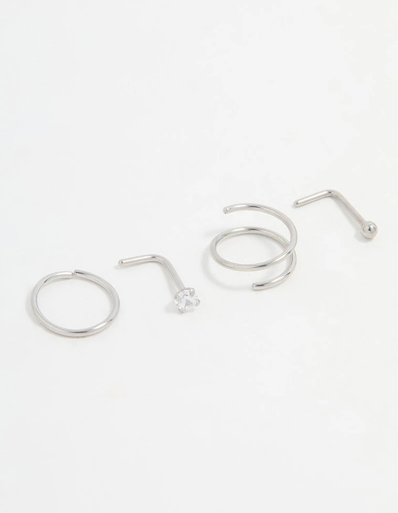 Surgical Steel Simple Mixed Nose Piercings 4-Pack