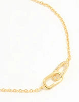 Gold Plated Sterling Silver Cubic Zirconia Link Oval Bracelet