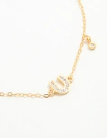 Gold Plated Sterling Silver Diamante Horseshoe Charm Bracelet