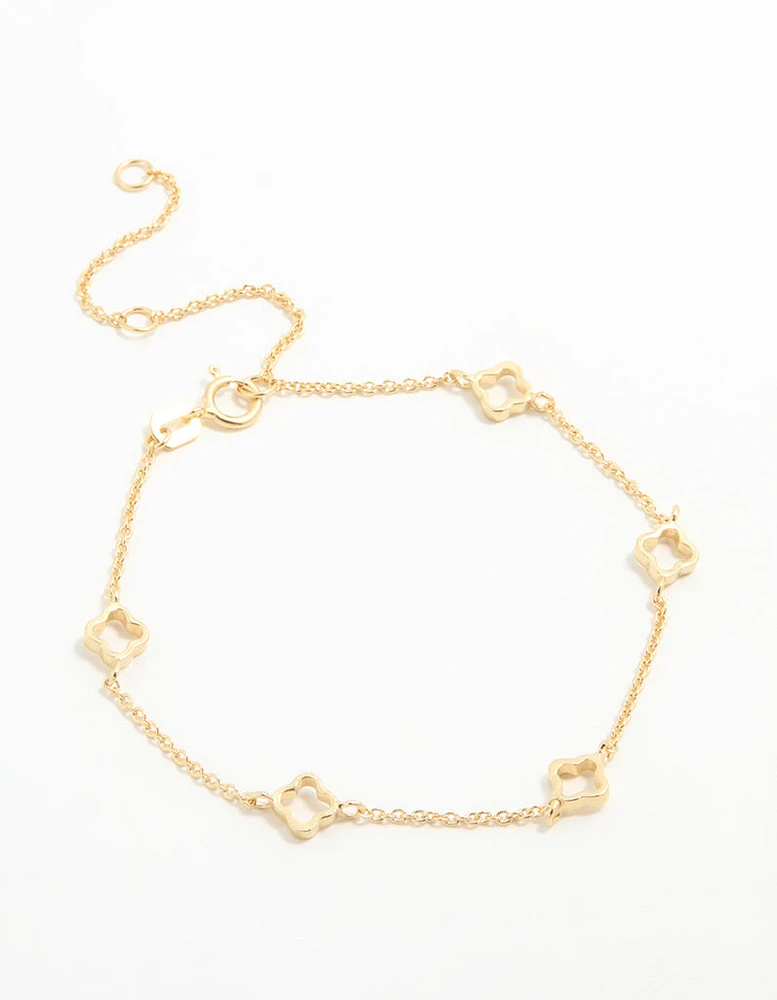 Gold Plated Sterling Silver Flower Statement Bracelet