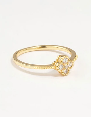 Gold Plated Sterling Silver Cubic Zirconia Flower Ring