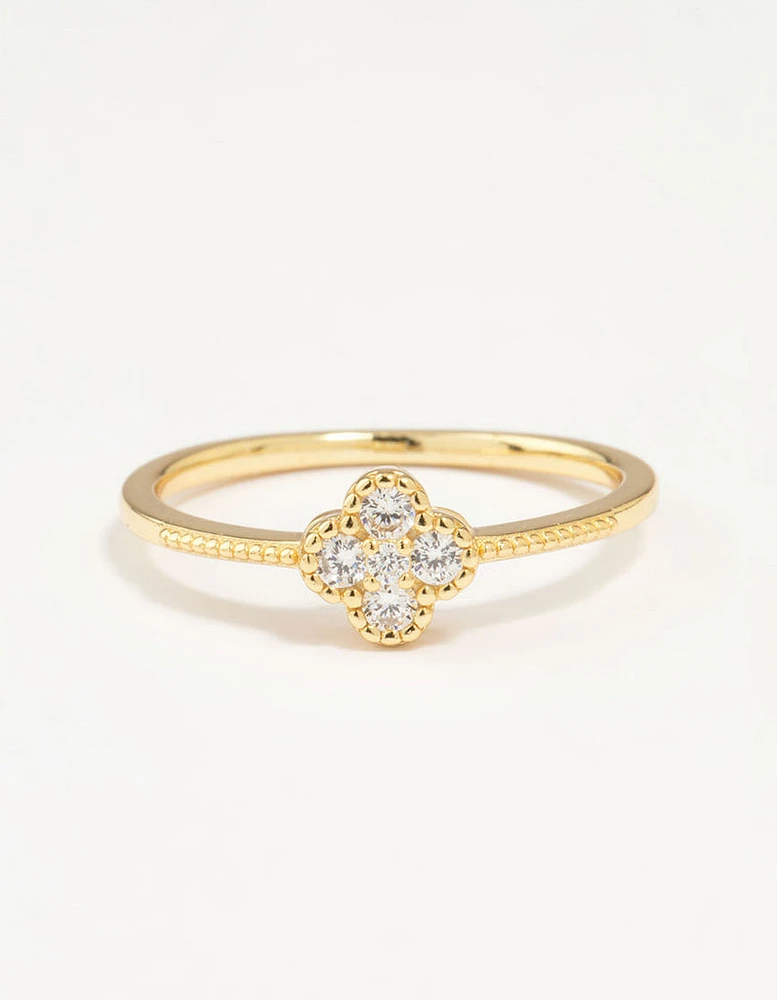 Gold Plated Sterling Silver Cubic Zirconia Flower Ring
