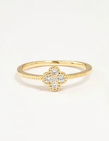 Gold Plated Sterling Silver Cubic Zirconia Flower Ring
