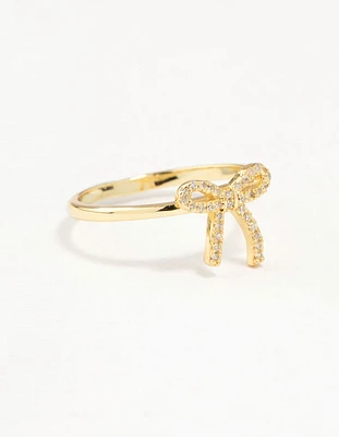 Gold Plated Sterling Silver Cubic Zirconia Bow Ring