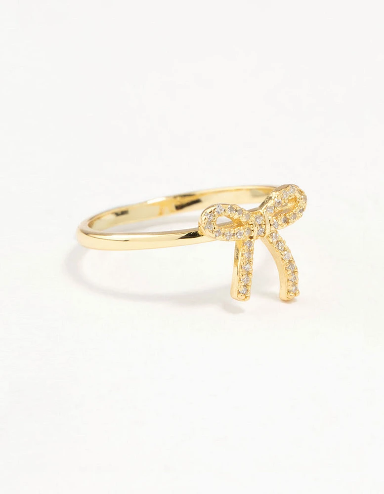 Gold Plated Sterling Silver Cubic Zirconia Bow Ring