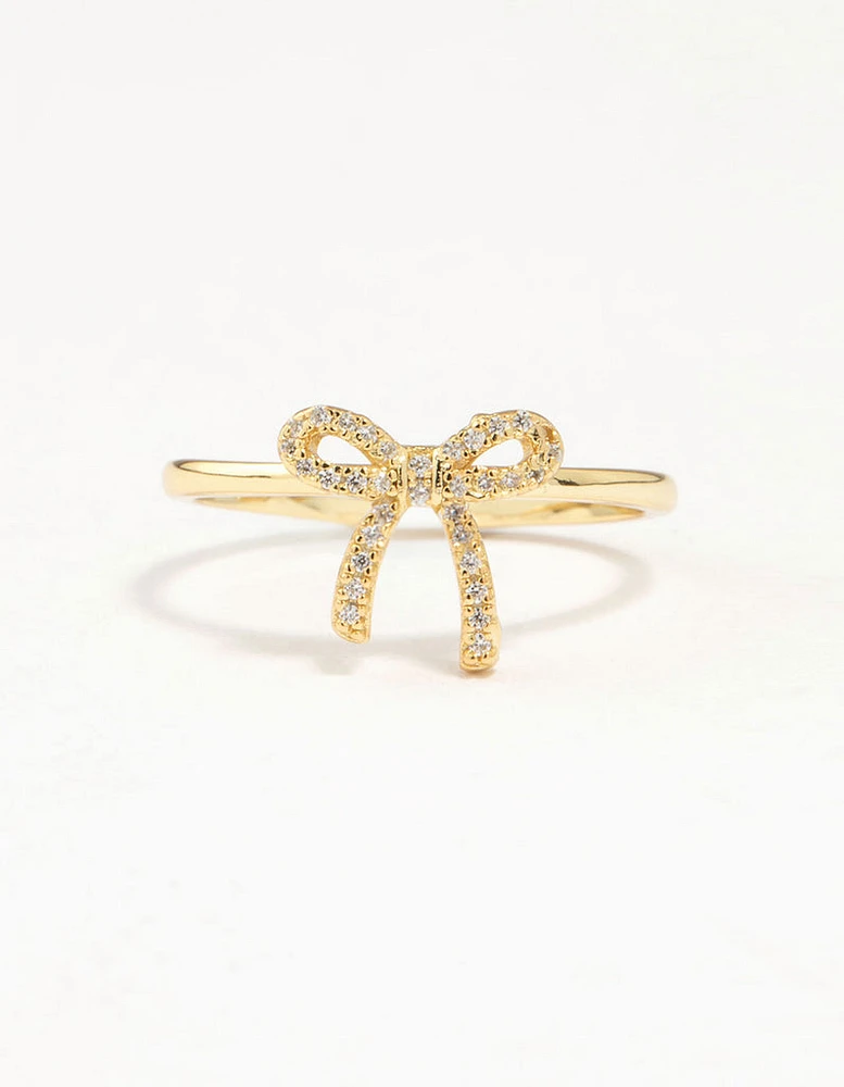 Gold Plated Sterling Silver Cubic Zirconia Bow Ring