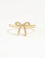 Gold Plated Sterling Silver Cubic Zirconia Bow Ring