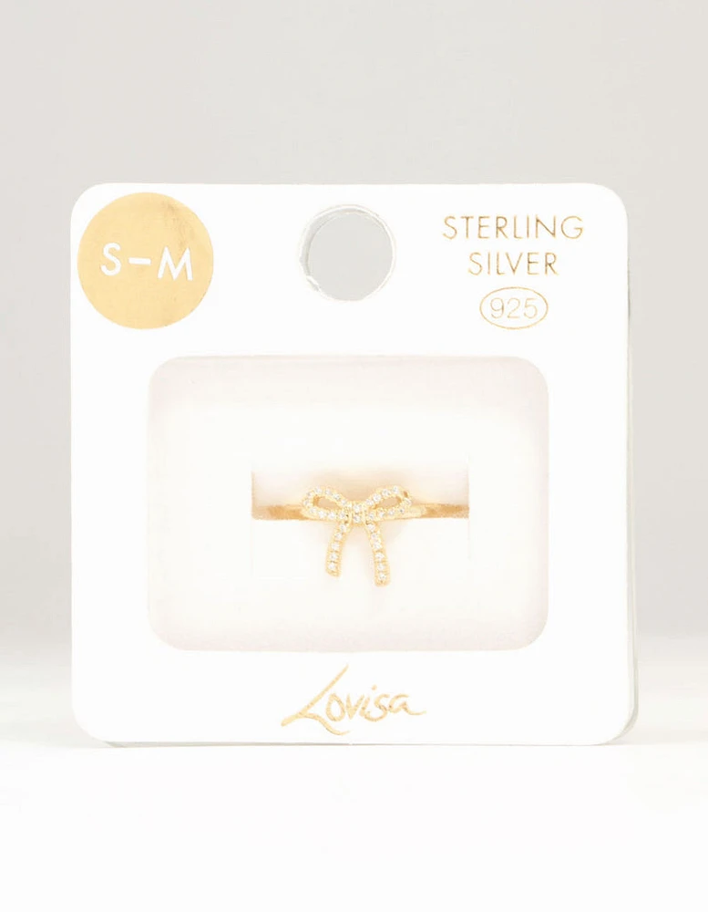 Gold Plated Sterling Silver Cubic Zirconia Bow Ring