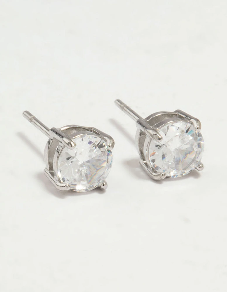 Surgical Steel Round Cubic Zirconia Claw Set Earrings