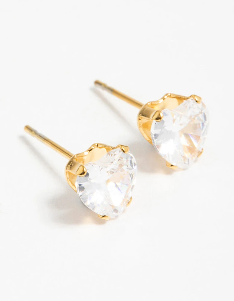 Gold Plated Surgical Steel Cubic Zirconia Heart Claw Stud Earrings