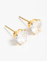 Gold Plated Surgical Steel Cubic Zirconia Heart Claw Stud Earrings