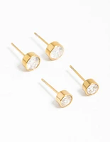 Gold Plated Surgical Steel Cubic Zirconia Bezel Stud Earrings