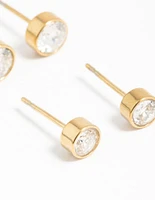 Gold Plated Surgical Steel Cubic Zirconia Bezel Stud Earrings