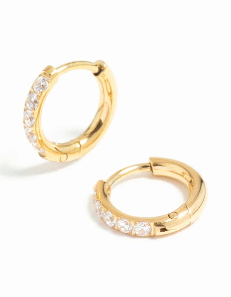 Gold Plated Surgical Steel Cubic Zirconia Hoop Earrings