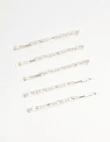 Silver Diamante Baguette & Round Hair Slides 5-Pack