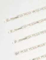 Silver Diamante Baguette & Round Hair Slides 5-Pack