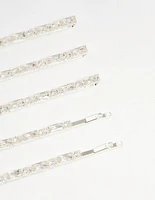 Silver Diamante Baguette & Round Hair Slides 5-Pack