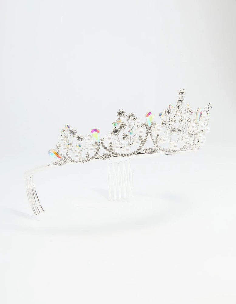 Silver Diamante & Pearl Crown Headband